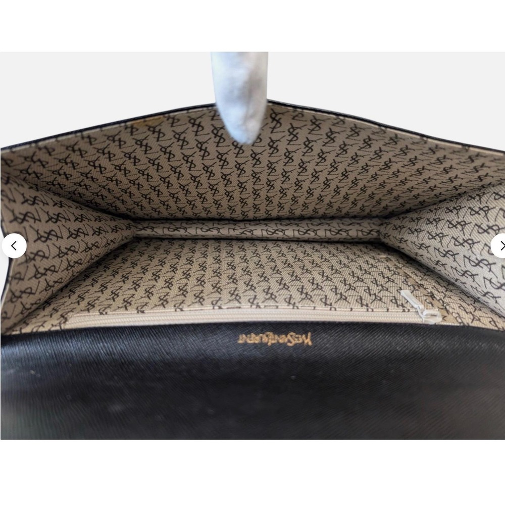 Vintage Yves Saint Laurent YSL Black Saffiano Leather Envelope Button Clutch Bag - Picture 11 of 14
